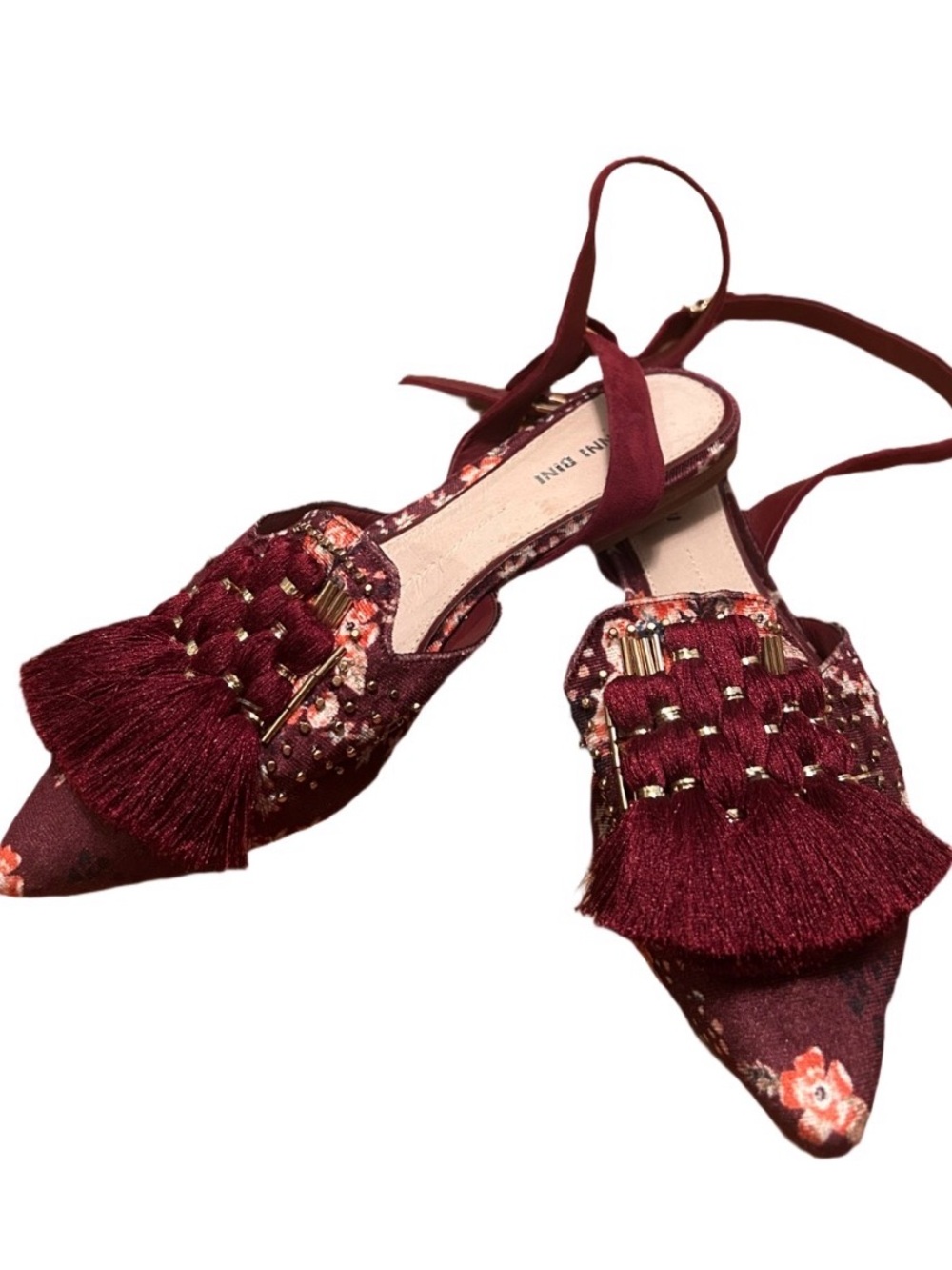 Women’s Burgundy Tassel Pointed Toe Slingback Flats